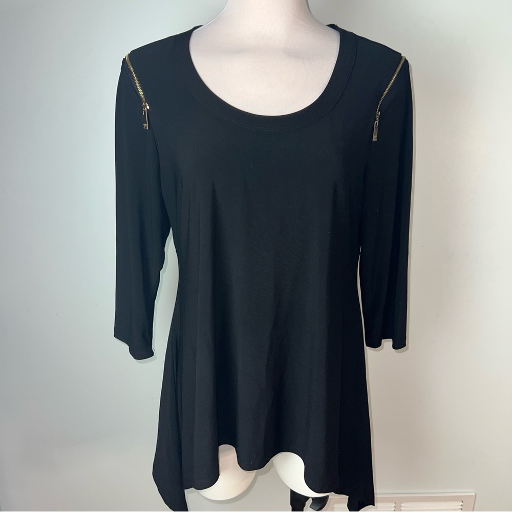 Chaus Black Tunic with Gold Zipper Accents